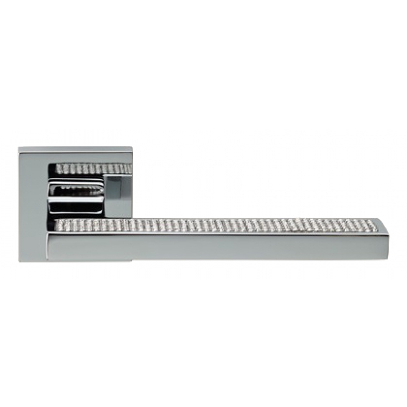 Sintesi Mesh Polished Chrome Door Handle on Rosette Linea Calì Crystal