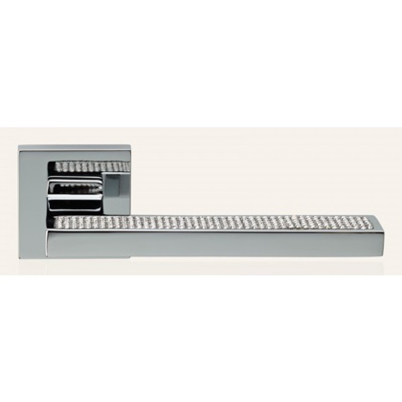 Sintesi Mesh Polished Chrome Door Handle on Rosette Linea Calì Crystal