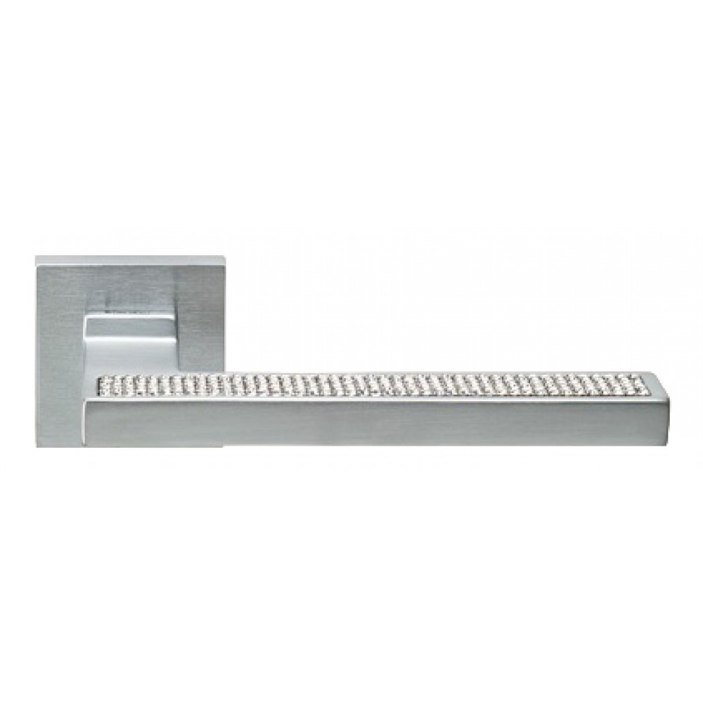 Sintesi Mesh Satin Chrome Door Handle on Rosette Linea Calì Crystal
