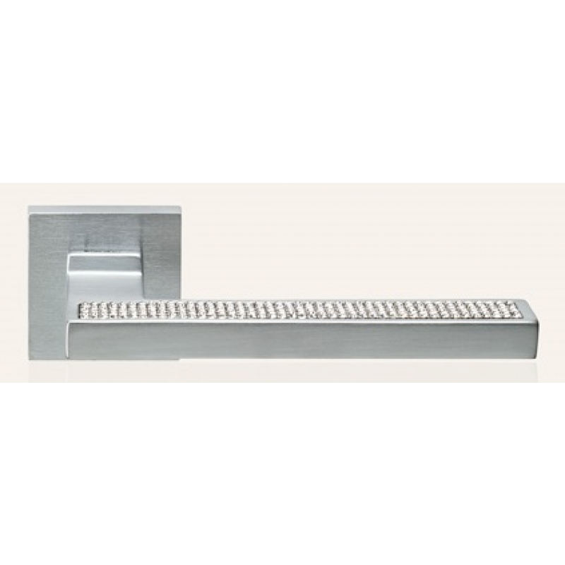 Sintesi Mesh Satin Chrome Door Handle on Rosette Linea Calì Crystal