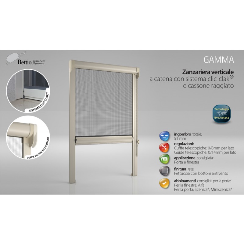 Mosquito Net Bettio range Click-Clack Cassone rounded Vertical Chain